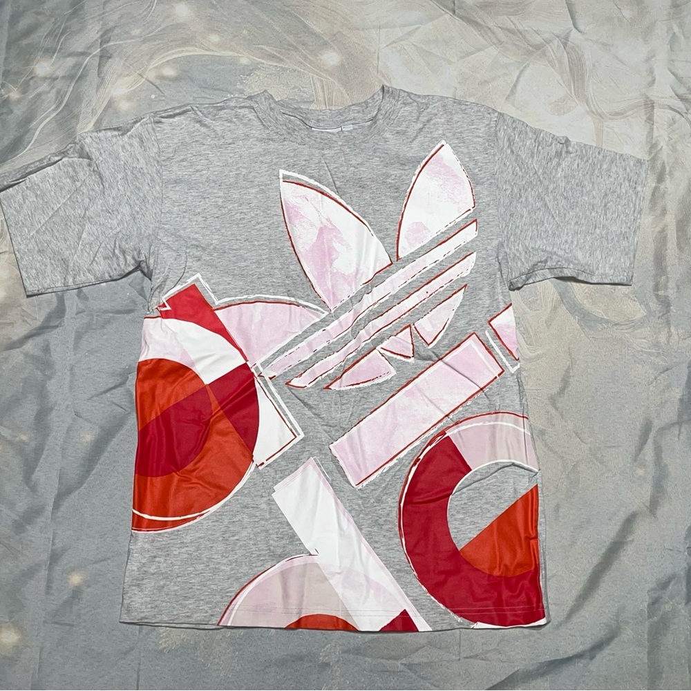 Adidas Gray and Red Graphic Tee